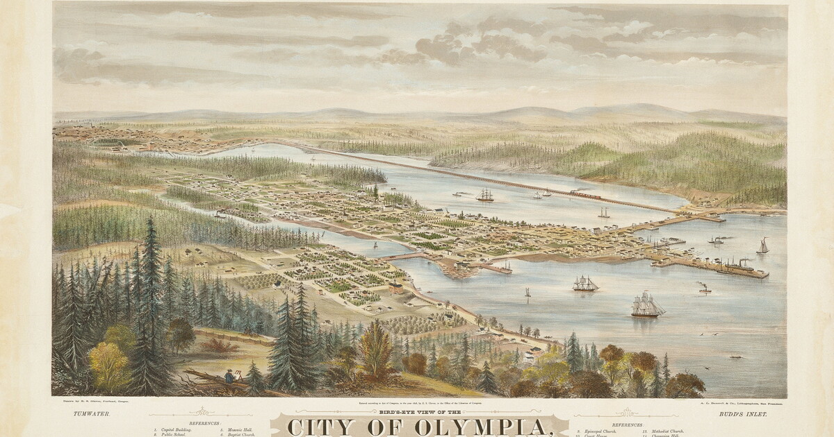 Bird'sEye View of the City of Olympia, East Olympia and Tumwater